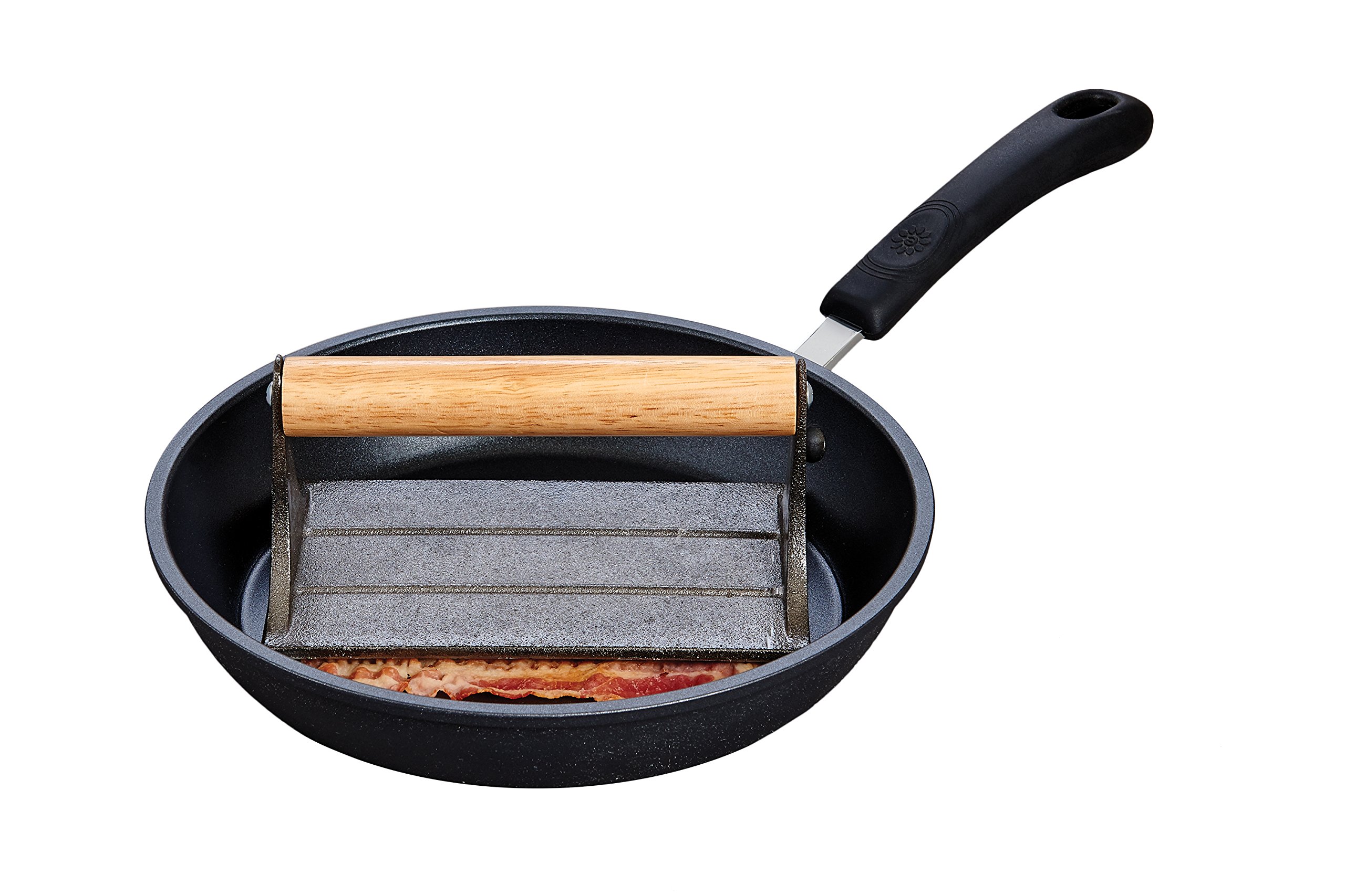 HIC Kitchen Bacon Press, Heavyweight Cast Iron, Rectangular With Wood Handle, For Stovetop Grill And Griddle - Image 3