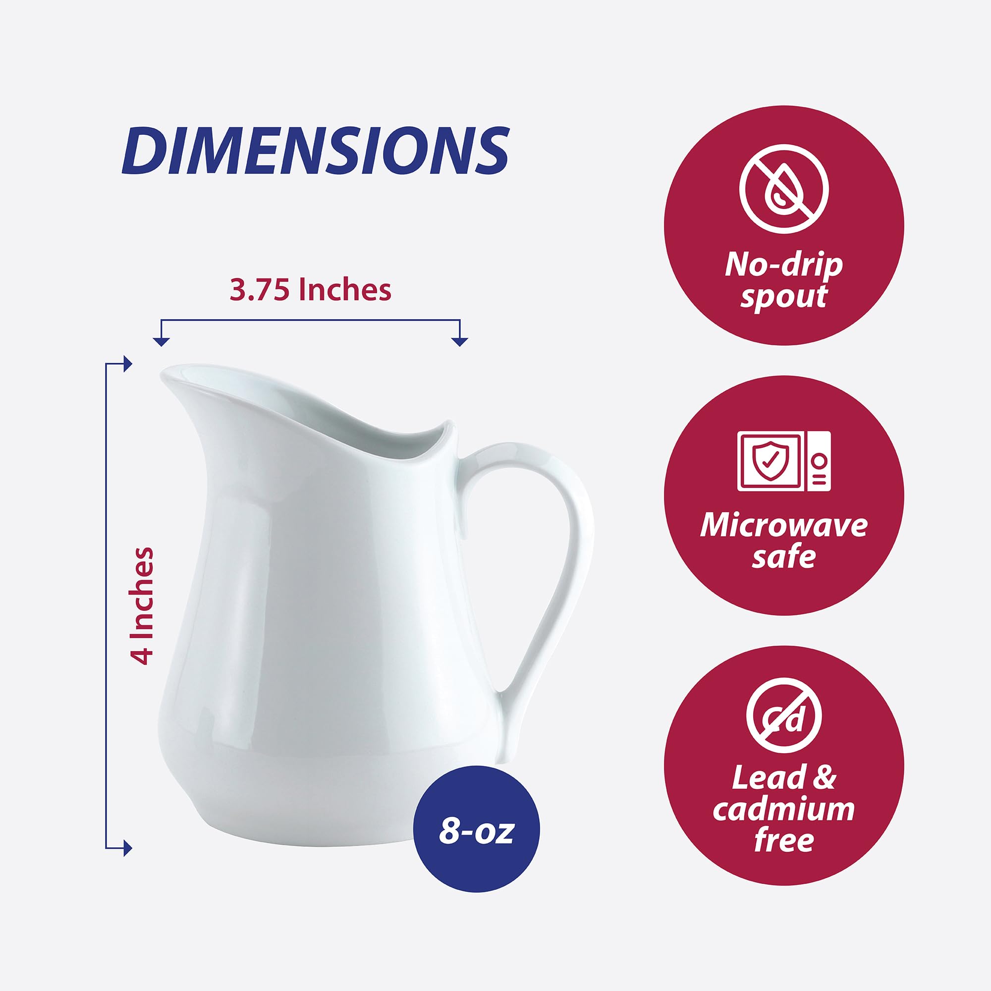 HIC Kitchen Creamer Pitcher With Handle, Fine Porcelain, 8-Ounce Capacity, For Coffee, Tea, Dressings, Sauces, Set of 2 - Image 5