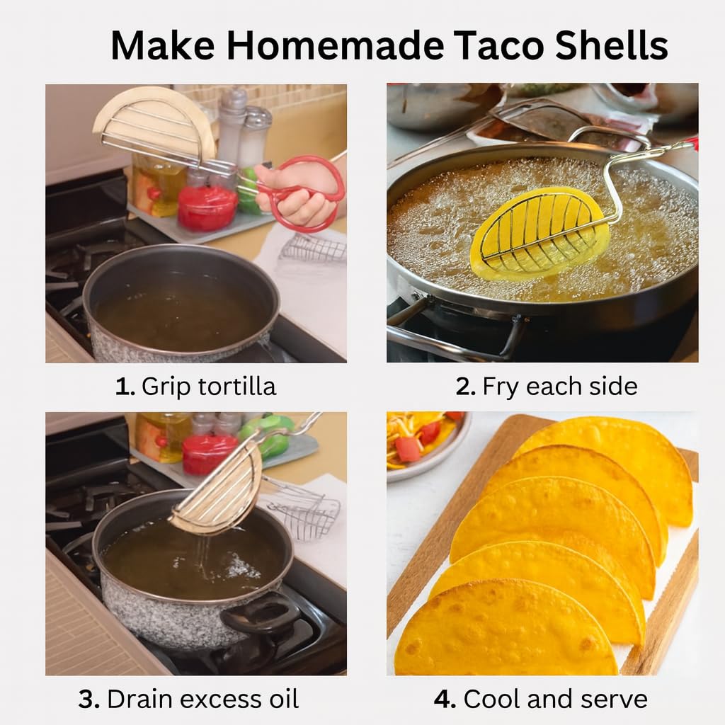 HIC Kitchen Taco Making Tools, Taco Shell Tongs, Steel, Stay-Cool Handle, For Frying Homemade Crispy Shells For Tacos, Appetizers, Dips, And Desserts - Image 6